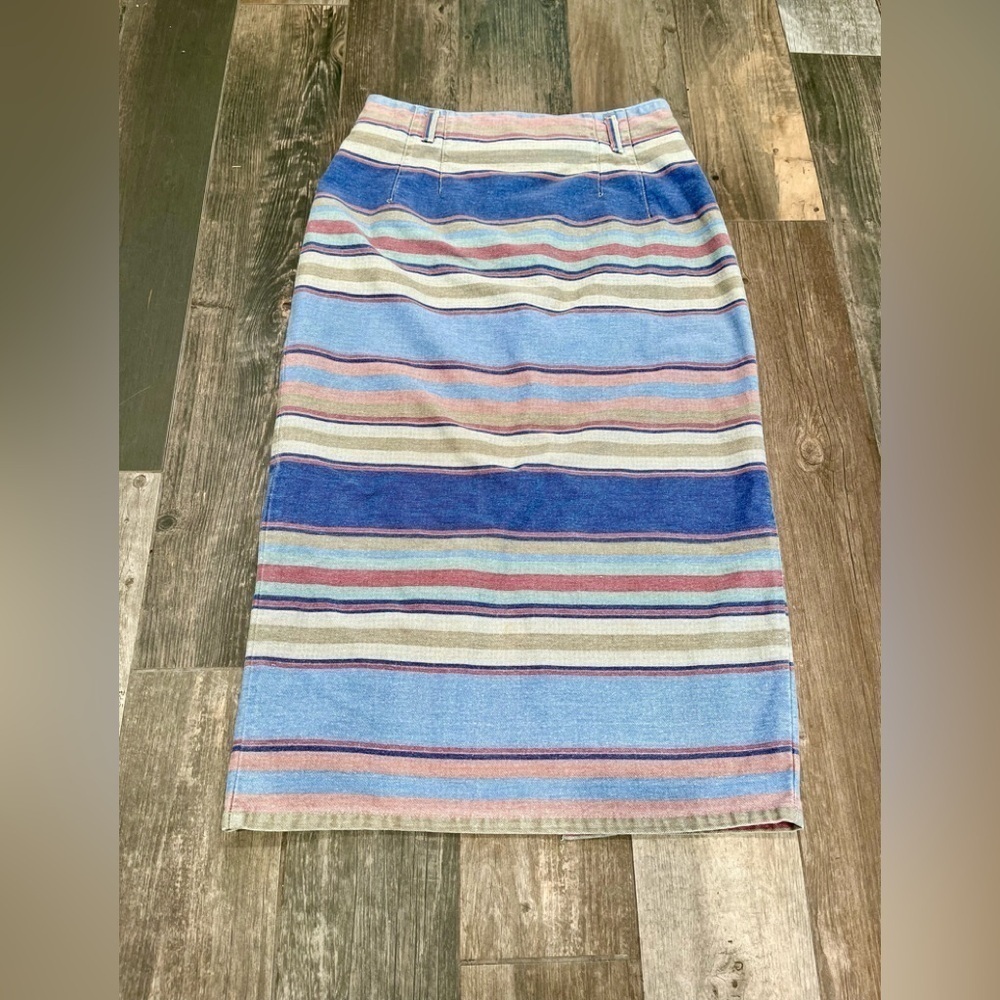 Vivaldi Jeanswear Womans Sz 12 Vintage Denim Skirt Striped Long Belted